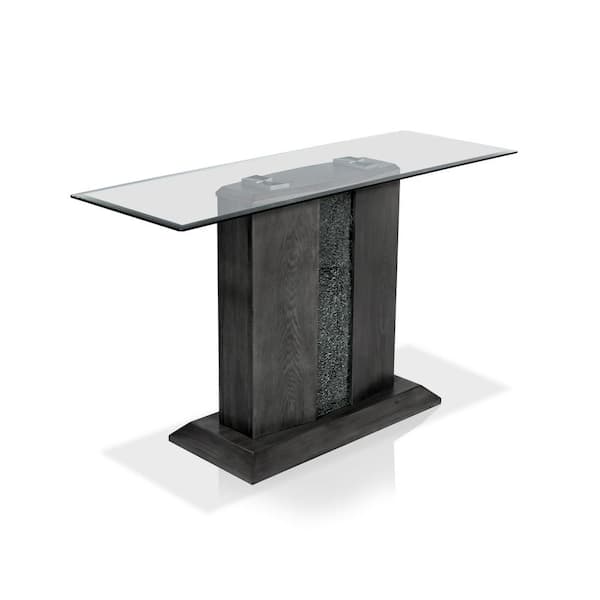 Furniture of America Ruban 50 in. Gray/Clear Standard Rectangle Glass Console Table with Pedestal