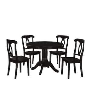 Alba 5-Piece Black Traditional Height Pedestal Dining Set