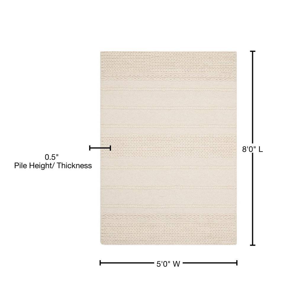 Ivory Elegance Hand-Tufted Wool Rectangular Area Rug, 5' x 8'