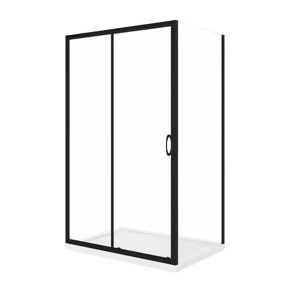 36in. L x 48in. W x 76in.H Shower Insert Kit w/Base&Door Reversible Drain & Sliding Frameless Shower Door in Matte Black