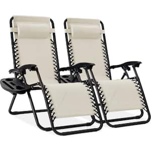 Ivory Metal Zero Gravity Reclining Lawn Chair with Cup Holders (2-Pack)