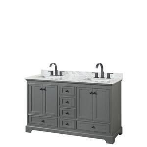 Deborah 60 in. W x 22 in. D x 35 in. H Double Bath Vanity in Dark Gray with White Carrara Marble Top