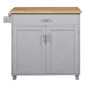 Moccha Kitchen Island, Stationary Island Table With 2-Door Storage Cabinet, 2 Open Shelves, 2 Drawers, 6-Tier Spice Racks, Wood Kitchen Counter For Dining Room, 29.5"D X 39.5"W X 38"H, White