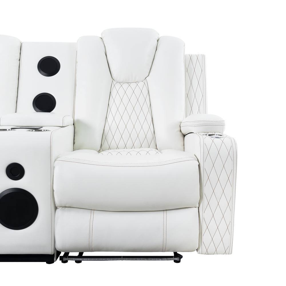 White Faux Leather Reclining Loveseat with Cup Holders and LED Lights