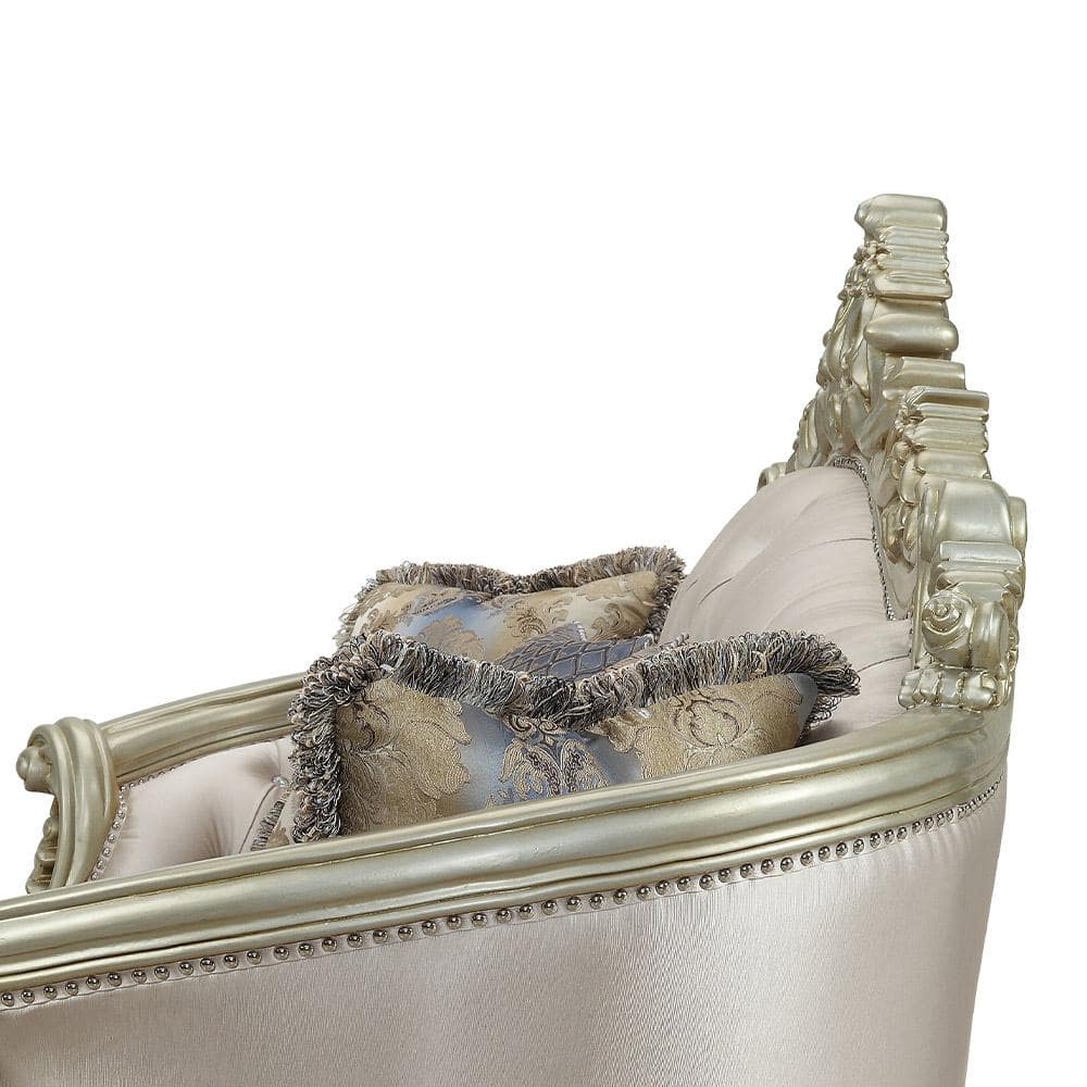 Elegant Antique White Floral Tufted Sofa with Nailhead Trim