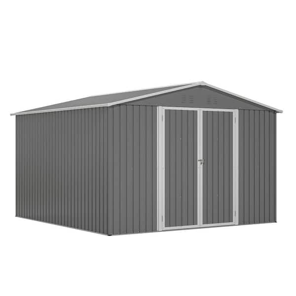 10 ft. W x 10 ft. D Metal Storage Shed, With Floor Foundation, Gray Outdoor Tool Shed (100 sq. ft. )