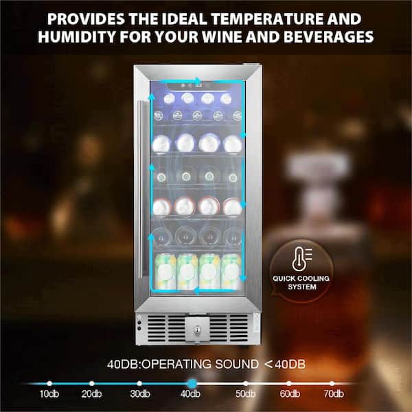 14.9 in. W 46 Bottle or 156 Can, Single Zone Freestanding/Built-In Beverage & Wine Cooler in Black & Silver