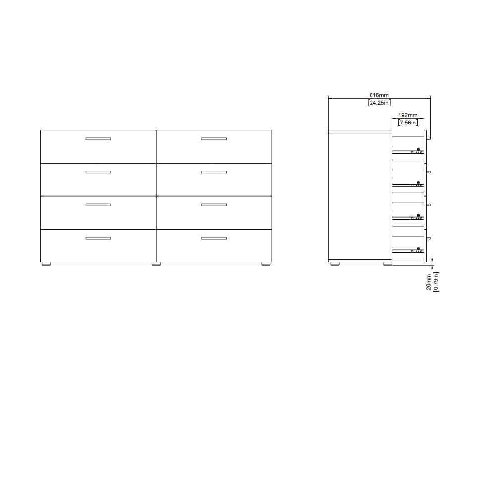 Walnut 8 Drawer Double Dresser with Metal Handles