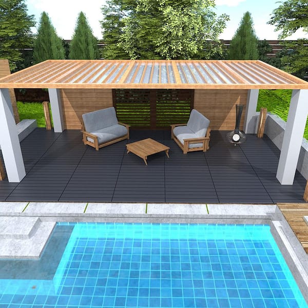 24 in x 12 in Gray Outdoor Patio Interlocking Deck Tile, DIY, 24-Pieces