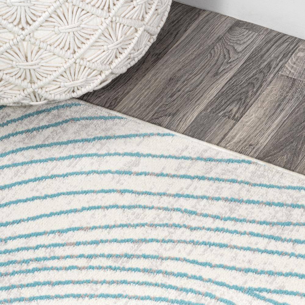 Blue and White Geometric Synthetic Reversible Area Rug