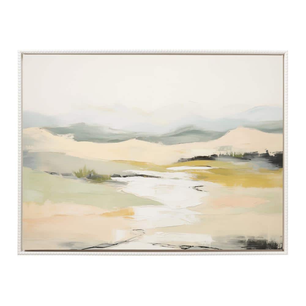Sylvie Tranquil Landscape Abstract Canvas Painting with White Beaded Frame