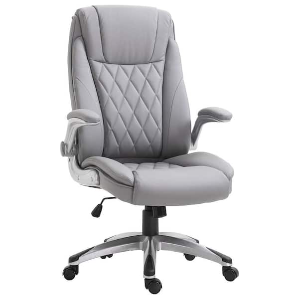 Vinsetto 27.25" x 30" x 47.75" Grey PU Leather Swivel Executive Chair with Arms