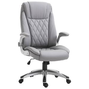 27.25" x 30" x 47.75" Grey PU Leather Swivel Executive Chair with Arms