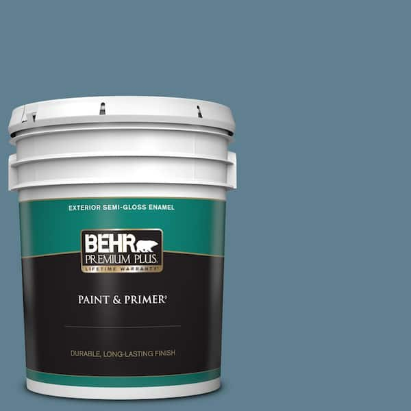 BEHR PREMIUM PLUS 5 gal. #BXC-36 Aegean Blue Semi-Gloss Enamel Exterior Paint & Primer