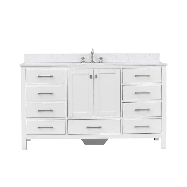 Enliven 60 in. Single Sink Freestanding White Bath Vanity with White Engineered Stone Top