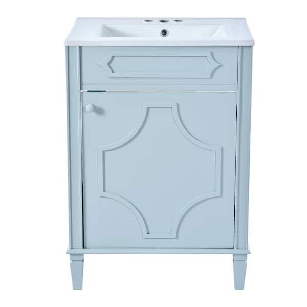 24 in. Single Sink Freestanding Blue Bath Vanity with White Ceramic Top Unassembled