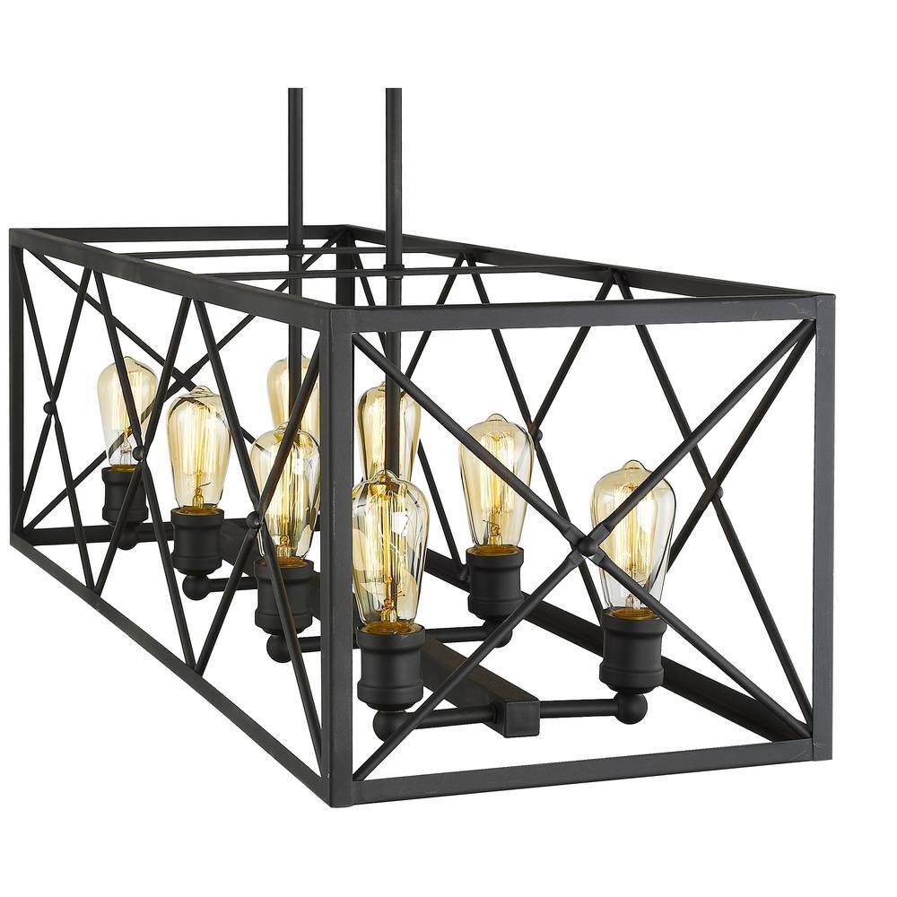 Brooklyn Matte Black 8-Light Island Pendant with Metal Framework