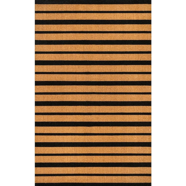 Hadley Modern Classic Ticking Stripe Coir Natural/Black 5 ft. x 8 ft. Indoor/Outdoor Area Rug