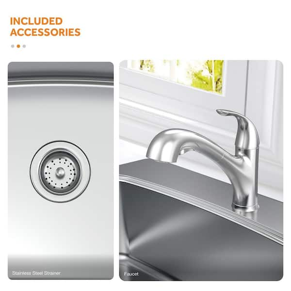 Serene Valley DDG3322R 33 in. Double Bowl Drop-In or Undermount Kitchen Sink with Thin Divider Faucet Drillings: 2 Hole