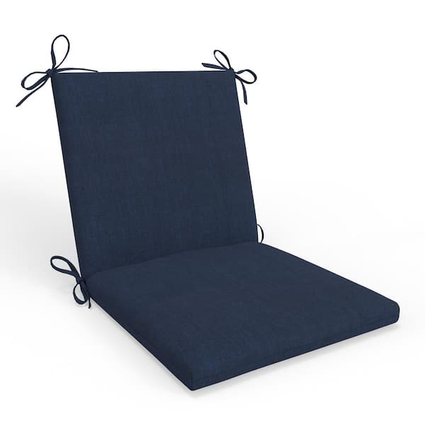 Pillow Perfect Solid Twill 18 in W x 3 in H Outdoor 1-Piece Solid Back Dining Chair Cushion Set /w Ties 1-Count in Splash Indigo Blue