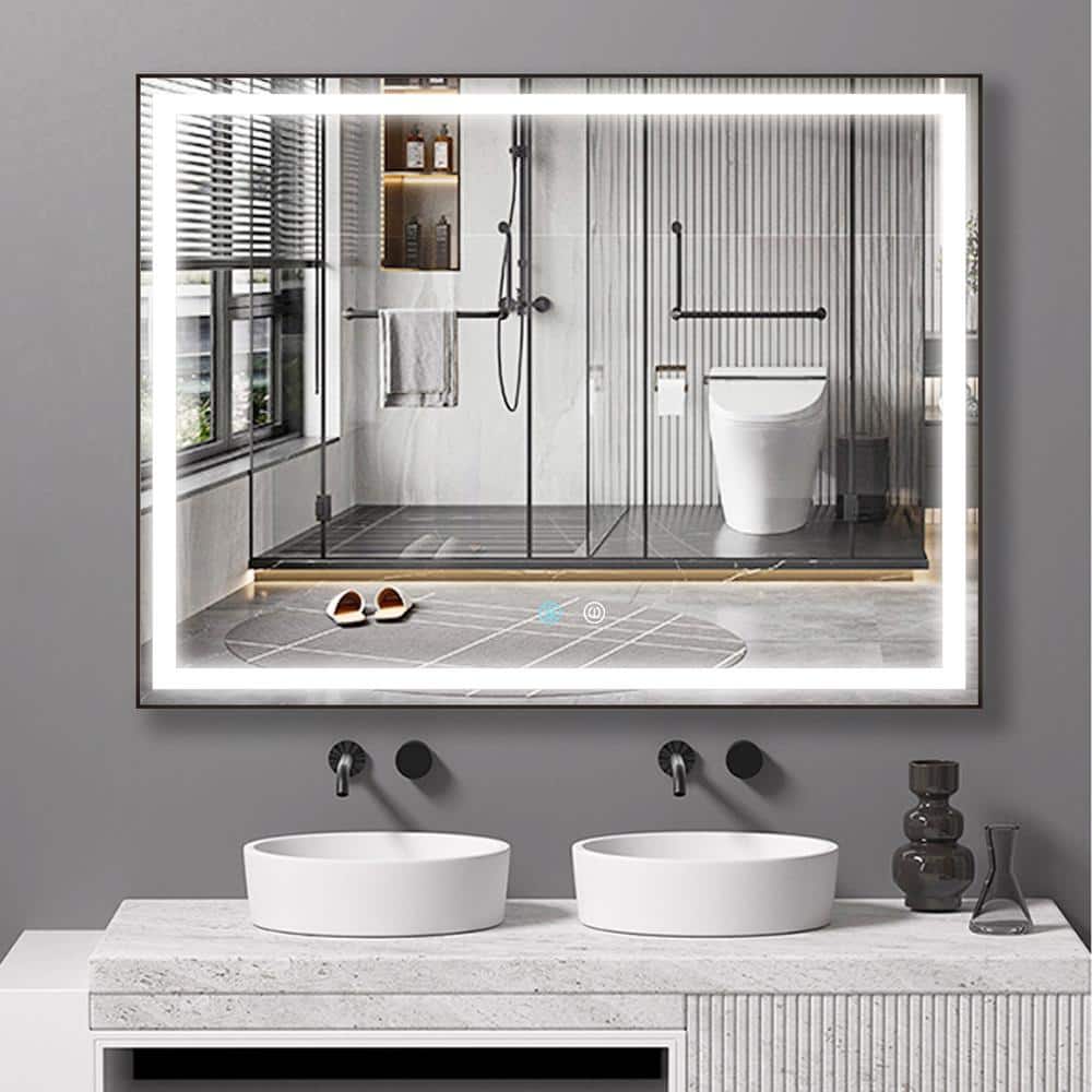 ANGELES HOME 48 in. W x 36 in. H Rectangular Framed Dimmable Wall ...