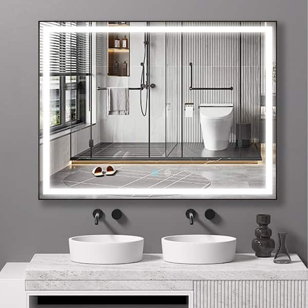 ANGELES HOME 48 in. W x 36 in. H Rectangular Framed Dimmable Wall Bathroom Vanity Mirror with Lights, Anti-Fog, Touch Control,3-Color