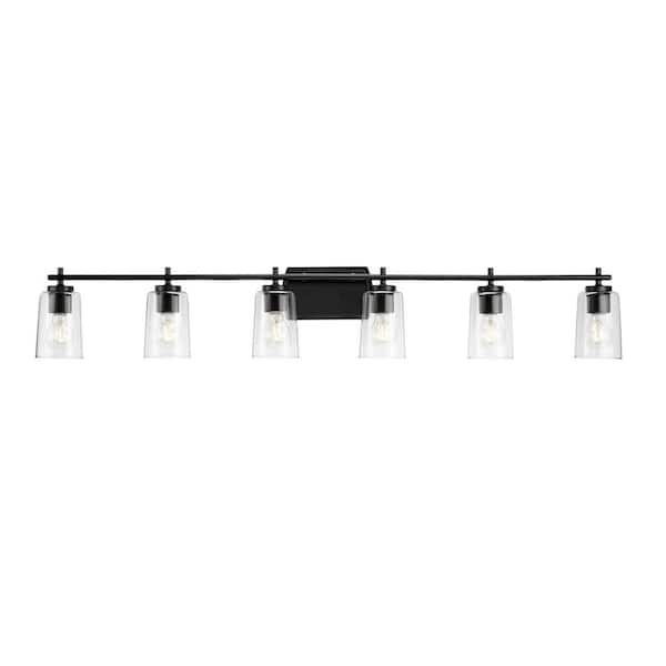 Adley Collection 48.5 in. 6-Light Matte Black with Clear Glass Shades New Traditional Bath Vanity Light for Bath
