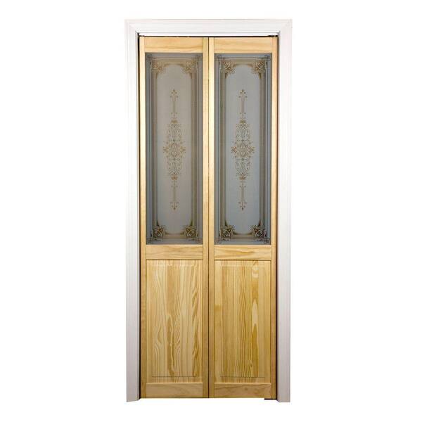 Pinecroft 703 Series 24 in. x 80-1/2 in. Unfinished Glass Over Panel Parisienne Universal/Reversible Bi-Fold Door-DISCONTINUED