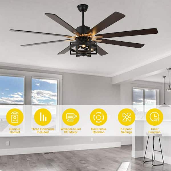 Aria 65 in. Indoor Matte Black Industrial Caged Ceiling Fan With Lights, 6-Speed Reversible Cyberpunk Fan Light W/Remote