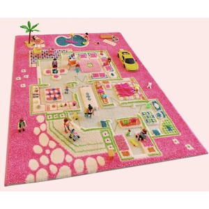 Playhouse Pink 3D 2 ft. x 4 ft. 3D Soft and Cozy Non-Toxic Polypropylene Play Area Rug for Kids Bedroom or Playroom