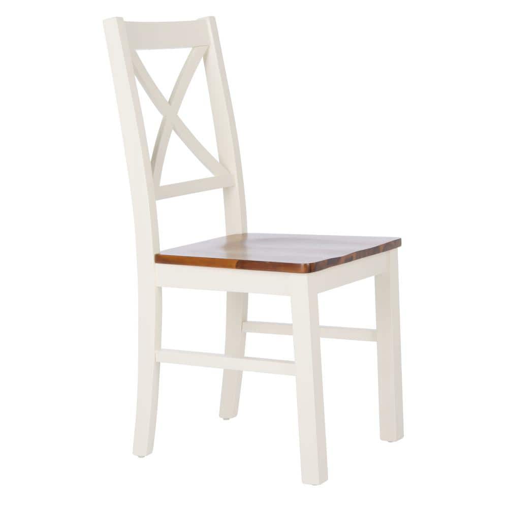 Akash White and Natural Wood Cross Back Dining Side Chair Set