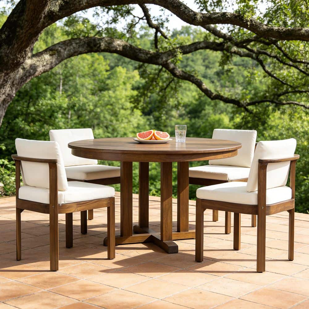Patty Acacia Wood Patio Outdoor Dining Chairs with Cream+Brown (Set of 4) price history on PriceWatchPro