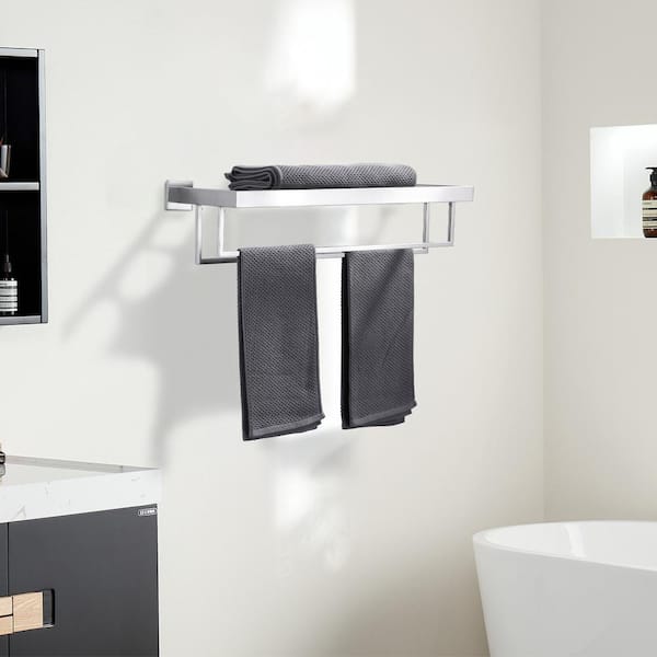 24 in. Stainless Steel Wall Mounted Towel Rack with Double Towel Bars for Bathroom in Brushed Nickel