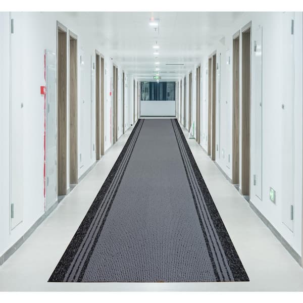 Unbranded New Tracker Collection Gray 26 in. W x 48 in. L Stair Runner 8.67 sq. ft.