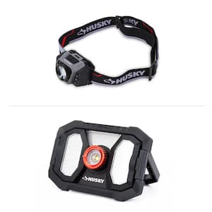 600-Lumens Dual Power Rechargeable Headlight and 2000-Lumens LED Dual Panel Focusing Rechargeable Utility Light (2-Pack)