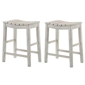 Whitcombe 24 in. Antique White Backless Wood Bar Stool (Set of 2)