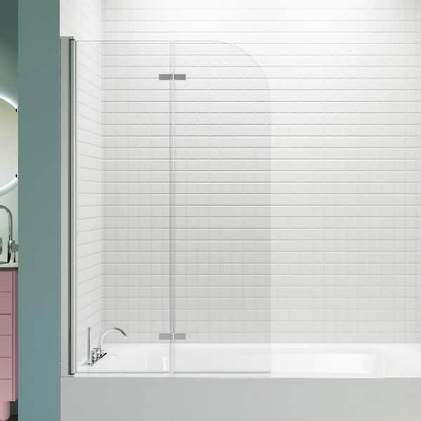 34 in. W x 58 in. H Frameless Pivot Bifold Tub Door in Chrome with Clear Glass