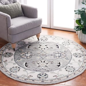 Micro-Loop Grey/Ivory 5 ft. x 5 ft. Border Persian Round Area Rug