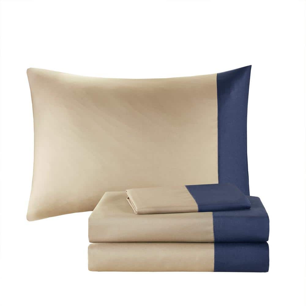 Navy and Taupe Plaid Twin Microfiber Bed in a Bag Set
