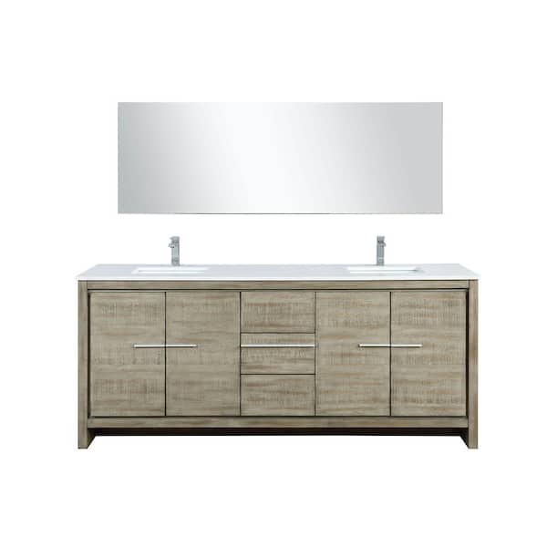 Lafarre 80 in W x 20 in D Rustic Acacia Double Bath Vanity, White Quartz Top, Chrome Faucet Set and 70 in Mirror