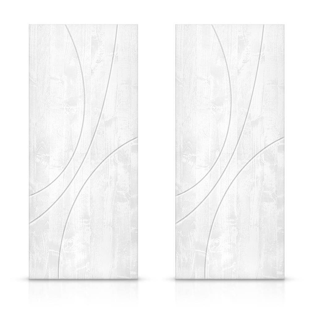 CALHOME 60 in. x 96 in. Hollow Core White Stained Solid Wood Interior Double Sliding Closet