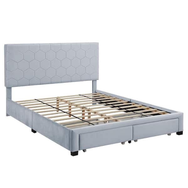 Furniture of America Shillo Gray Wood Frame Full Platform Bed with 2-Drawers