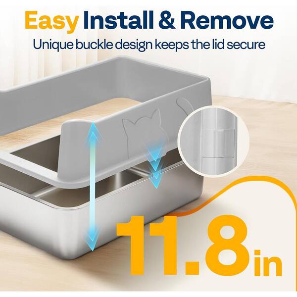 Stainless Steel Cat Litter Box With Lid - 23.6"x15.7"x11.8", High Sides, Non-Stick, For Big & Multiple Cats