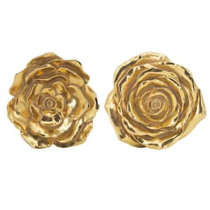 Dazzle 7 and 8 in. Gold Resin Rose Wall Decor Accent (Set of 2)