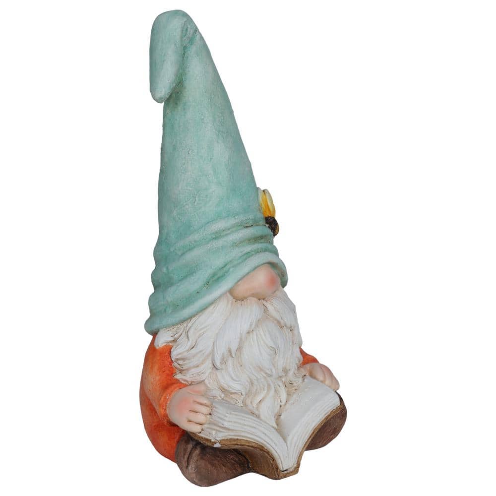 Whimsical Ceramic Gnome with Turquoise Hat Reading Book