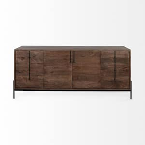 Glenn VI Brown Solid Wood Frame with Black Metal Accent 6-Drawer 2-Cabinet Sideboard