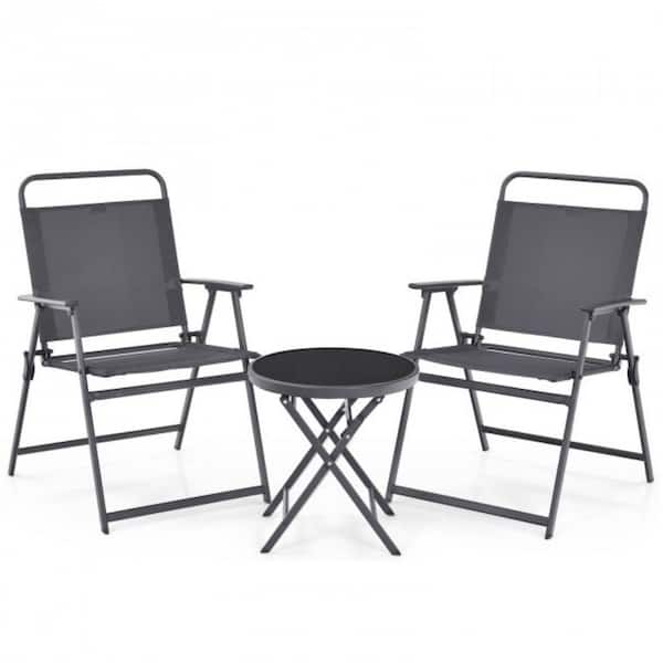 Alpulon Gray 3-Pieces Metal Patio Outdoor Set with Folding Table and Chairs