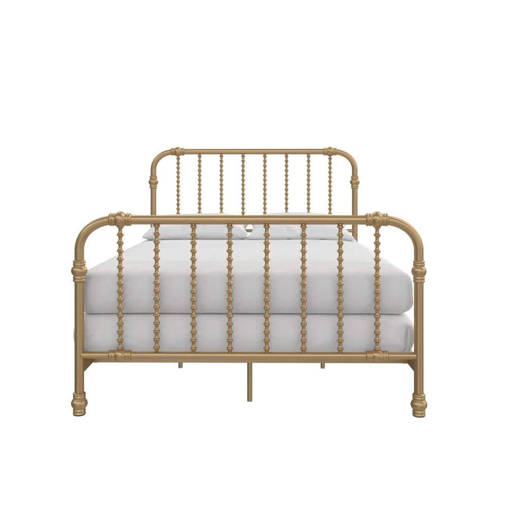 Gold Full Metal Bed with Scrollwork Headboard