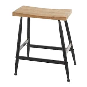 19 in. Black Counter Stool with Brown Wood Top