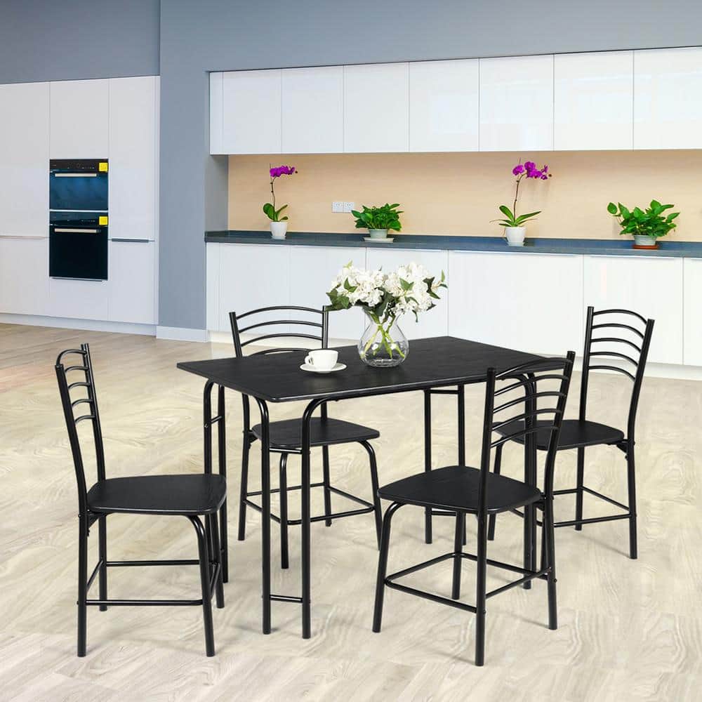 Black Metal and MDF 5-Piece Dining Set